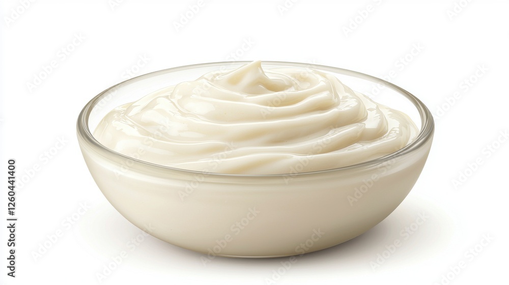 Creamy White Sauce in Transparent Bowl Ideal for Culinary Uses and Food Presentation on a White Background Creamy White Sauce in Transparent Bowl Ideal for Culinary Uses and Food Presentation on a White Background