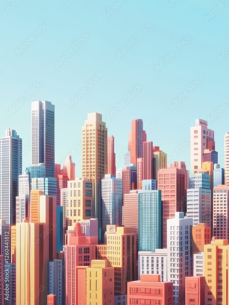 A 2d illustration of a cityscape with 3d skyscrapers emerging from the flat design, creating a dynamic depth effect. 3D Depth Effect. Illustration A 2d illustration of a cityscape with 3d skyscrapers emerging from the flat design, creating a dynamic depth effect. 3D Depth Effect. Illustration