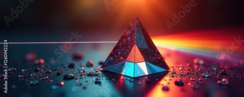 Close up of a prism separating sunlight into its visible spectrum, illustrating invisible light , nature, spectrum photo