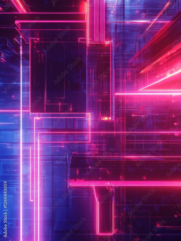 Obraz premium Abstract glowing lines and circuit board on blue and red background, technology, digital, futuristic, neon, connection