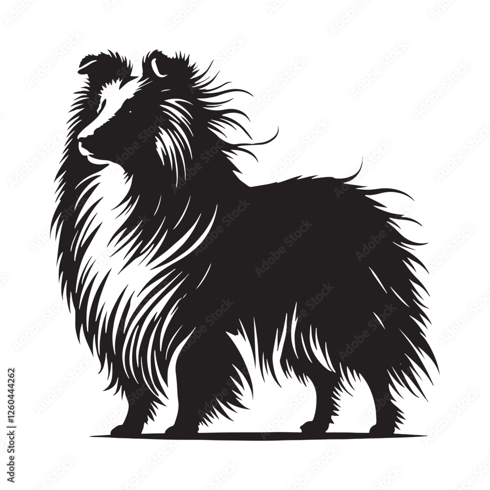 Shetland Sheepdog silhouette featuring detailed posture and stance - Shetland Sheepdog illustration - minimal Shetland Sheepdog vector - dog silhouette
