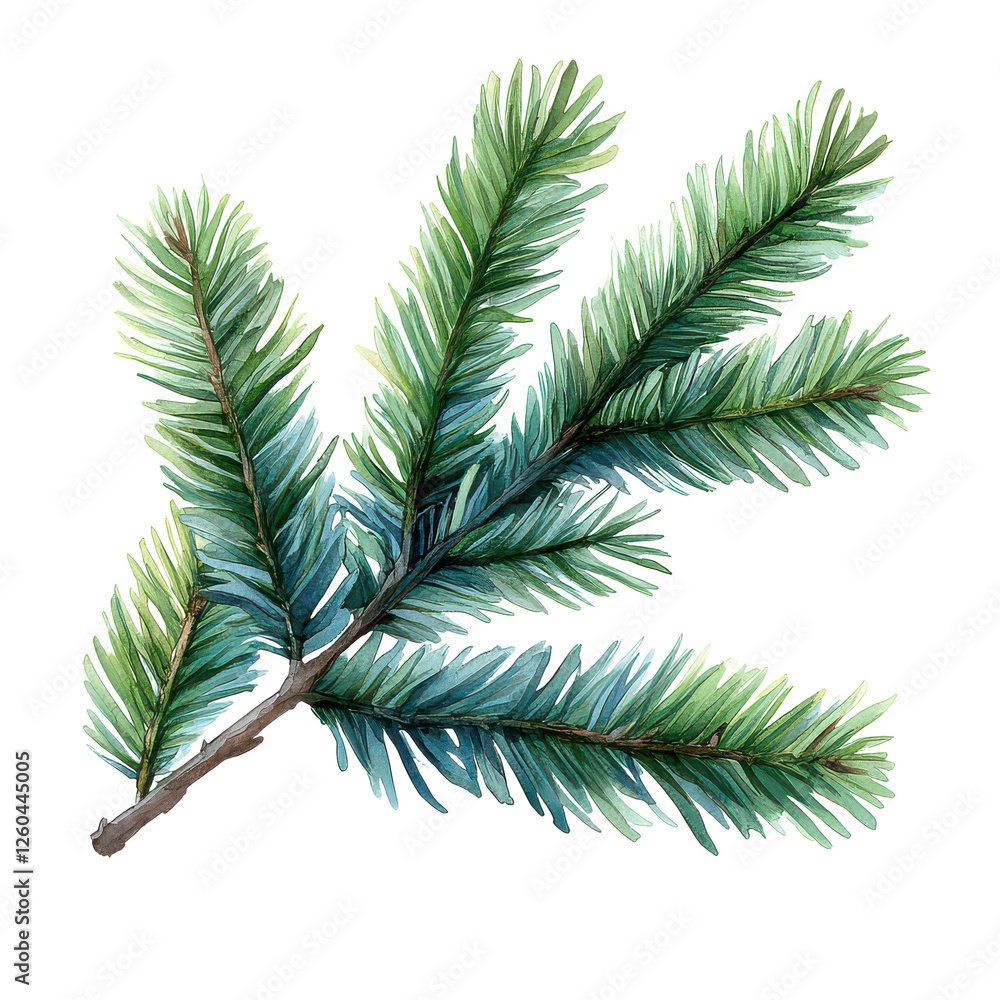 Naklejka premium watercolor drawing of a evergreen fir tree branch isolated on transparent background