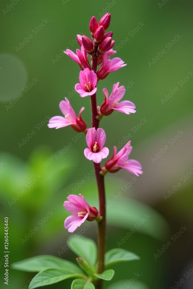 delicate pink flowers on a slender alpine willowherb stem, stem, herb delicate pink flowers on a slender alpine willowherb stem, stem, herb