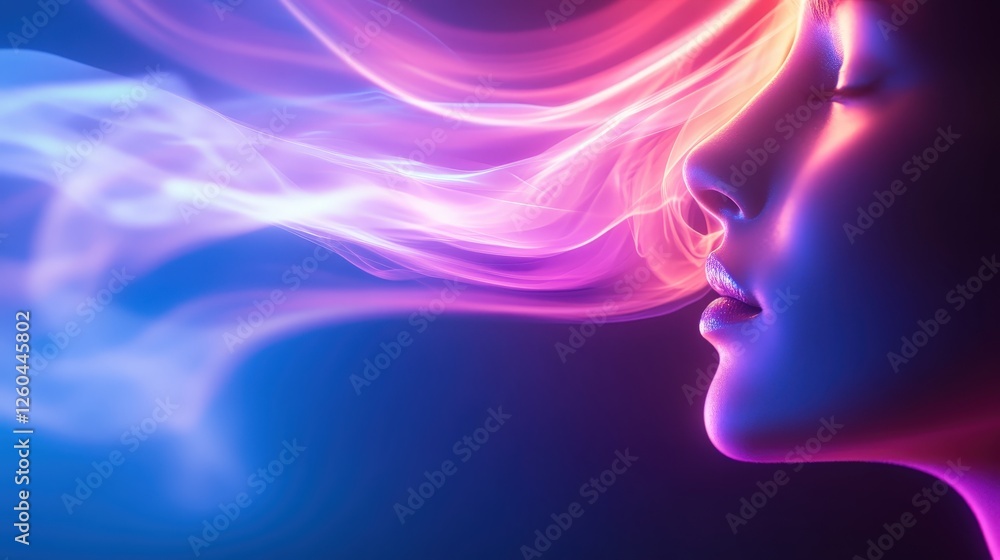 A close-up shot of a serene profile, with vibrant, swirling colors representing thoughts and emotions, creating a dreamlike atmosphere that evokes tranquility and creativity. A close-up shot of a serene profile, with vibrant, swirling colors representing thoughts and emotions, creating a dreamlike atmosphere that evokes tranquility and creativity.