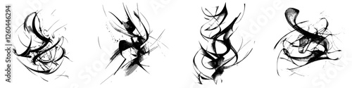 Abstract black and white artwork showcasing dynamic brushstroke patterns and fluid forms