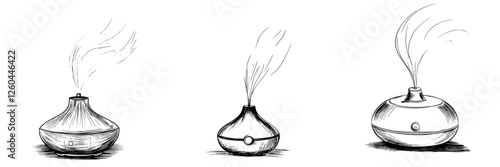 Essential oil diffusers releasing fragrant steam in a calming indoor environment during peaceful evening hours