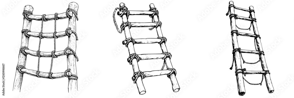 Unique handcrafted wooden ladders displayed in simple designs showcasing traditional craftsmanship skills and techniques Unique handcrafted wooden ladders displayed in simple designs showcasing traditional craftsmanship skills and techniques