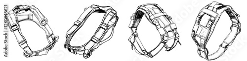 Different designs of harnesses displayed for various applications and preferences