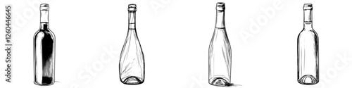 Elegant wine bottles arranged in sequence showcasing different stages of consumption and design aesthetics