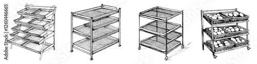 Multiple designs of wire storage racks suitable for various organizational needs in commercial and home settings