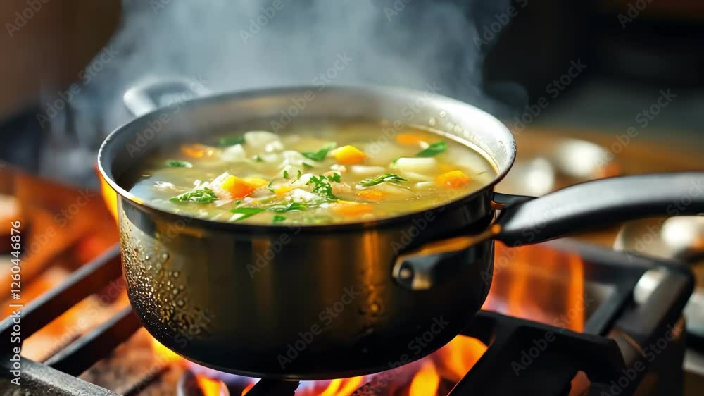 Steam rising from a pot of soup on the stove Steam rising from a pot of soup on the stove