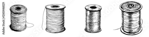 Various spools of thread in different sizes and types, showcasing textile craftsmanship and sewing essentials