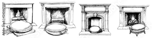 Various styles of traditional fireplaces showcasing unique designs and features for cozy winter settings