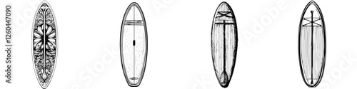 Different styles of surfboards showcasing evolution in design for recreational water sports