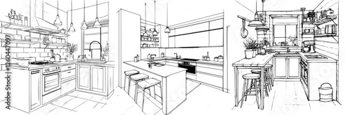 Modern kitchen designs featuring an open layout and efficient use of space with stylish furnishings and ample storage