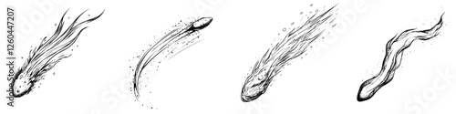 Various stages of a fish development illustrated with detailed black and white sketches indicating growth and movement in water