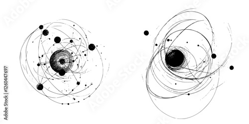 Abstract representation of atomic structure displaying dynamic energy flow and movement