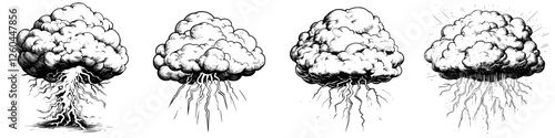 Dark storm clouds gather above the landscape with vivid lightning in a dramatic display of nature's fury