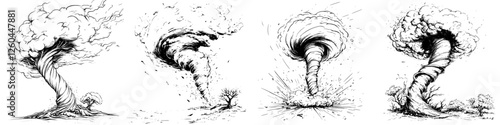 Exploring the destructive patterns and aftermath of tornado events in a stylized artistic representation