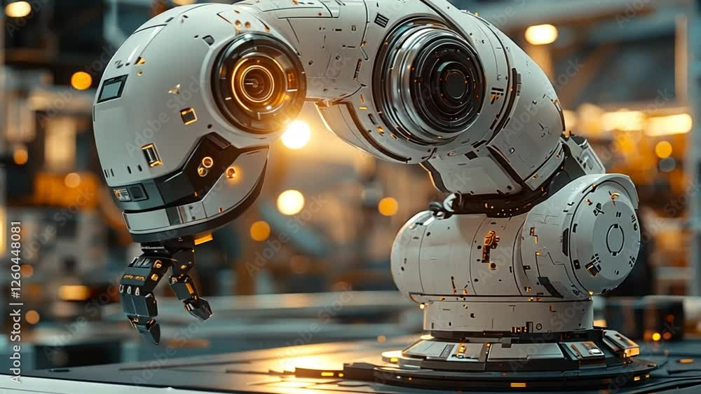 Robotic arm precision work, factory setting, industrial automation, future technology Robotic arm precision work, factory setting, industrial automation, future technology
