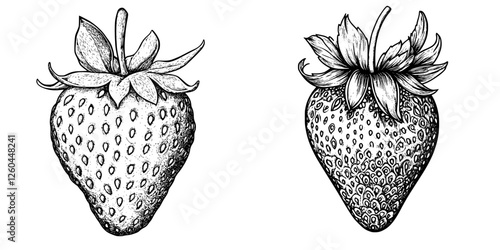 Detailed line drawings of strawberries illustrating the unique features of each berry