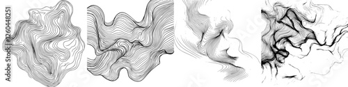 Abstract line patterns exhibit dynamic movement and fluidity in monochromatic design