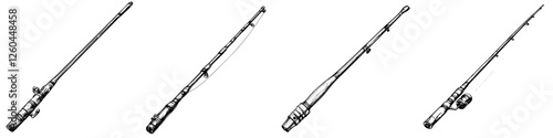 Various fishing rod designs displayed side by side with different features and styles for anglers