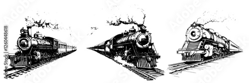Vintage steam locomotives traveling down railway tracks showcasing industrial age transport and engineering