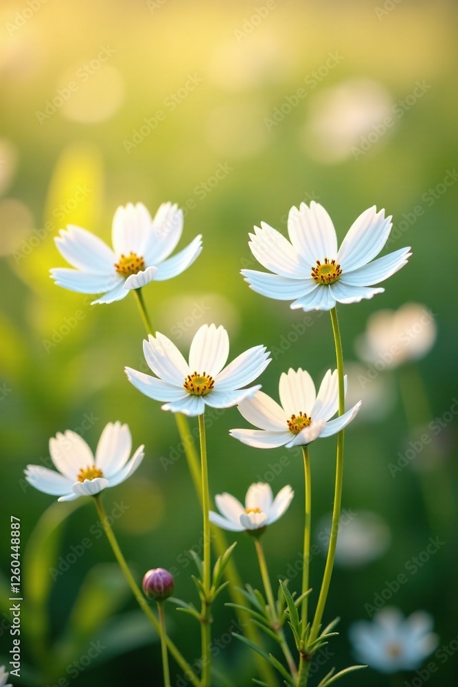 Delicate white cosmos flowers blooming in a field, bloom, cosmos, nature Delicate white cosmos flowers blooming in a field, bloom, cosmos, nature