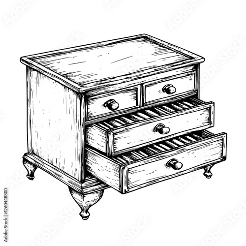 Detailed wooden dresser with multiple drawers, showcasing classic craftsmanship and design elements