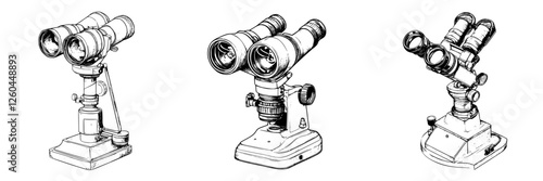 Guided optical devices in a laboratory setting highlighting different types of binoculars