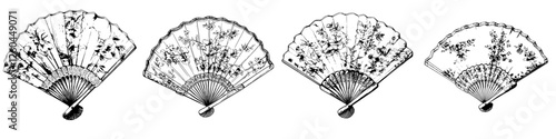 Intricate hand-painted fans showcasing floral designs and traditional craftsmanship