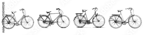 Various classic bicycles displayed in a row showcasing different styles and designs