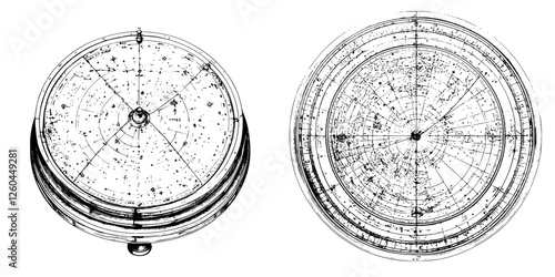 Celestial navigation instrument with detailed star chart design from historical cartography