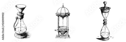 Vintage time measuring devices displayed in a collection for educational purposes