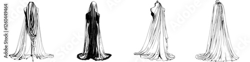 Variations of draped figures showcasing different styles and silhouettes in artistic representation