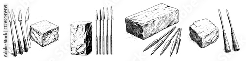 Historical tools for crafting and shaping with precision in an artisanal workshop
