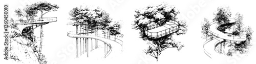 Innovative walkway design intertwines with treetops in modern natural architecture concept