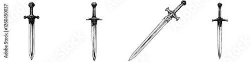 Detailed depiction of various sword designs showcasing craftsmanship and historical significance