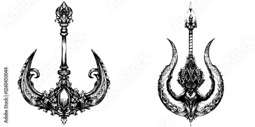 Unique decorative chandeliers designed in a baroque style featuring intricate details and elegant curves