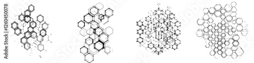 Artistic representation of hexagonal and honeycomb patterns in abstract black and white design