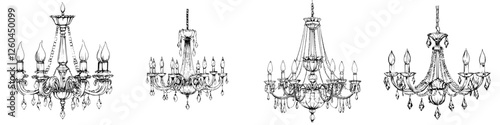 Elegant collection of vintage chandeliers showcasing intricate designs and craftsmanship in various styles