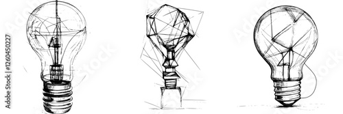 Creative sketches of light bulbs showcasing innovative design concepts and artistic expression in a minimalist style