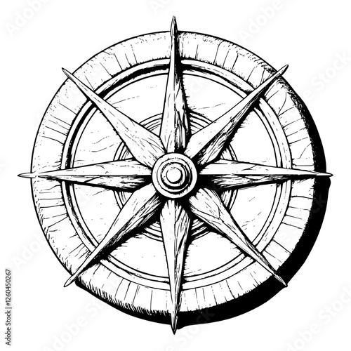 Detailed compass design showcasing directional points and craftsmanship in a hand-drawn style