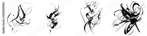 Abstract black and white art collection showcasing fluid movement and dynamic shapes