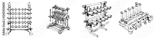 Vector illustration of hand-drawn historical counting devices showcasing intricate designs and craftsmanship