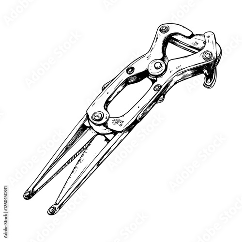 Detailed hand-drawn vector illustration of a vintage tool used for precision adjustments and measurements in craftsmanship