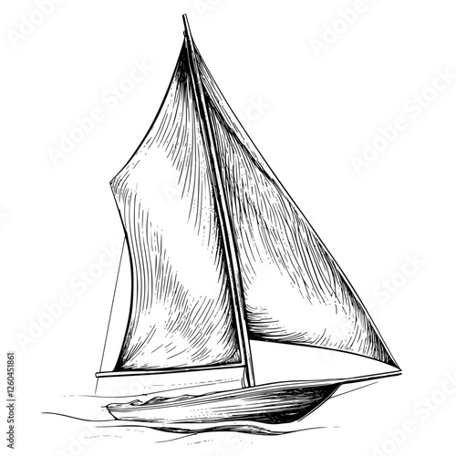 Elegant hand-drawn vector illustration of a sailing boat with billowing sails on serene water