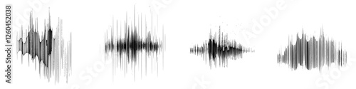 Vector illustration depicting various sound waveforms in hand-drawn style, showcasing dynamic audio frequencies and patterns