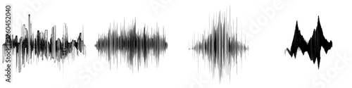 Vector illustration of sound waves in hand-drawn style showcasing various patterns and dynamics of audio signals